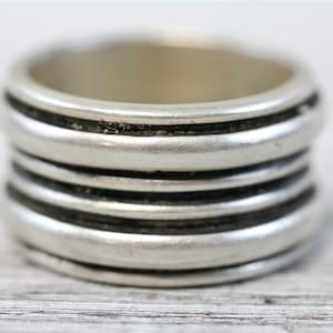 Vintage Sterling Silver 925 Mens Ring 15.4mm Band Double Spinner Rocker Biker 13.75
