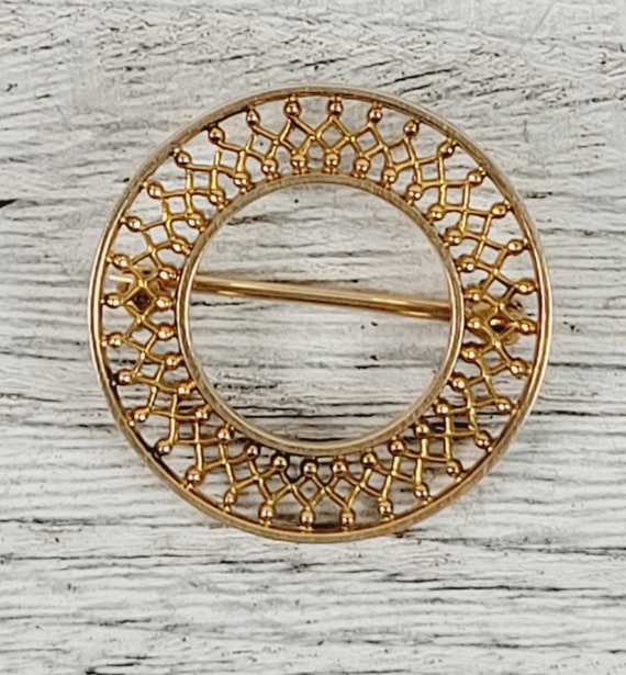 Antique Art Deco 14K Yellow Gold Circle Brooch Pi… - image 1