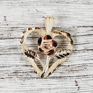 Vintage 14K Yellow Tri Gold Heart Rose Charm Pendant Small Luxury Pretty