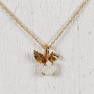 Vintage 14K Yellow Gold Opal Pendant Chain Link Necklace 17&quot; Staple Classic Beautiful