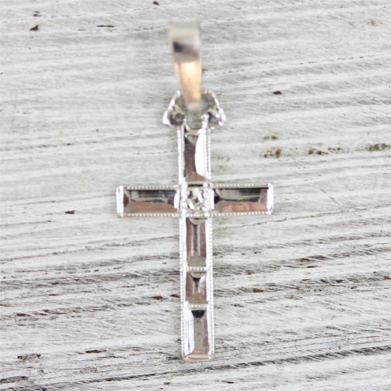 Antique Art Deco Cross 14K White Gold Cross Penda… - image 1