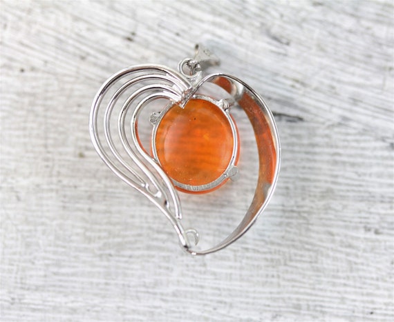 Vintage 14K White Gold Mexican Fire Opal Heart Pe… - image 4