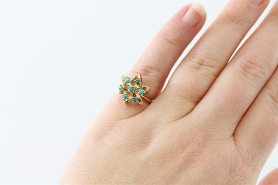 Vintage Cocktail 14K Yellow Gold Turquoise Ring M… - image 9