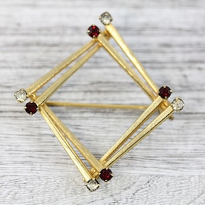 Vintage Sterling Silver Gold Vermeil Rhinestone Brooch Double Diamond