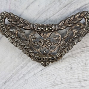 Art Nouveau Sterling Silver 925 Marcasite Brooch Pin Wreath Old Piece Beautiful Design