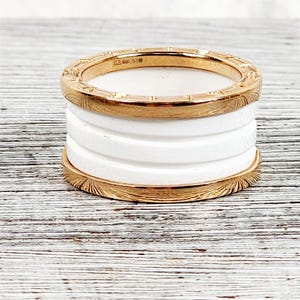 Bulgari 18K Rose Gold White Ceramic B 1 Zero EU 56 Ring 7.25 Luxury Designer Box