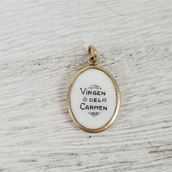 Vintage 10K Gold Enamel Virgin Carmen Medal Charm… - image 3