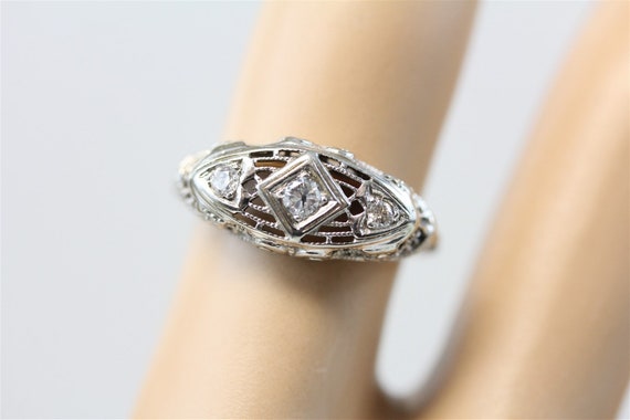 Edwardian 18K White Gold Diamond Engagement Ring … - image 10