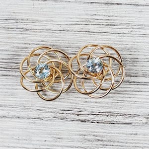 Vintage 10K Blue Topaz Knot Yellow Gold Stud Earrings Retro Luxury Pretty