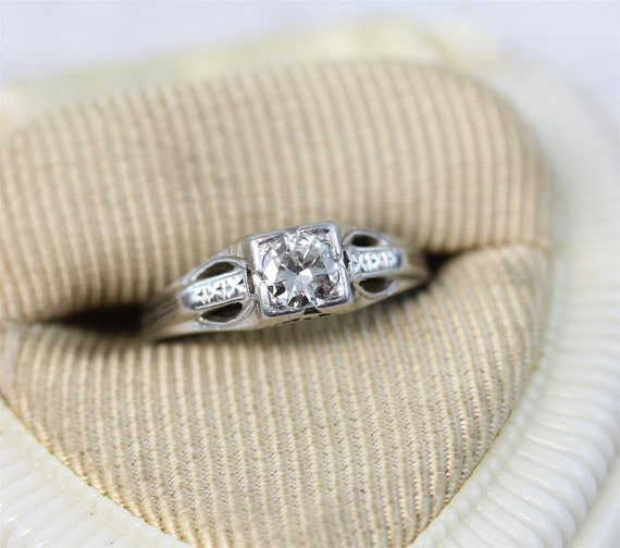 Art Deco 18K White Gold .33 Ctw VS Diamond Engage… - image 1