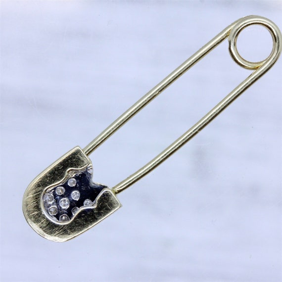 Vintage Estate 14K Yellow Gold Diamond Safety Pin… - image 2