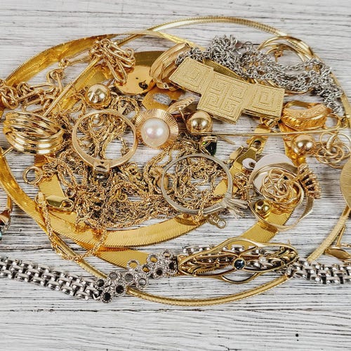 Vintage 40's Sterling Silver 925 Gold Rhinestone Huge Flower