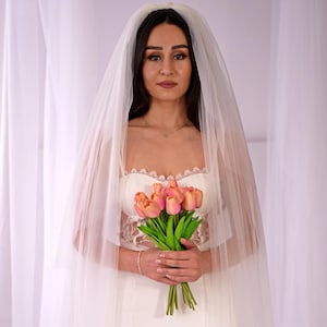 Simple veil with blusher 2 Tiers Soft Simple Wedding Veil  Plain soft veil Simple sheer veil Cathedral veil Ivory Bridal Veil