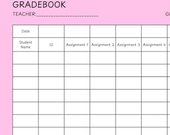 Teacher Gradebook: Printable PDF & Editable Excel, 15 Students