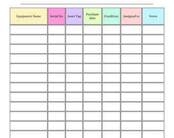 Printable Equipment Inventory Sheet | Editable Excel + PDF | Color & B/W Templates | Business Asset Tracker