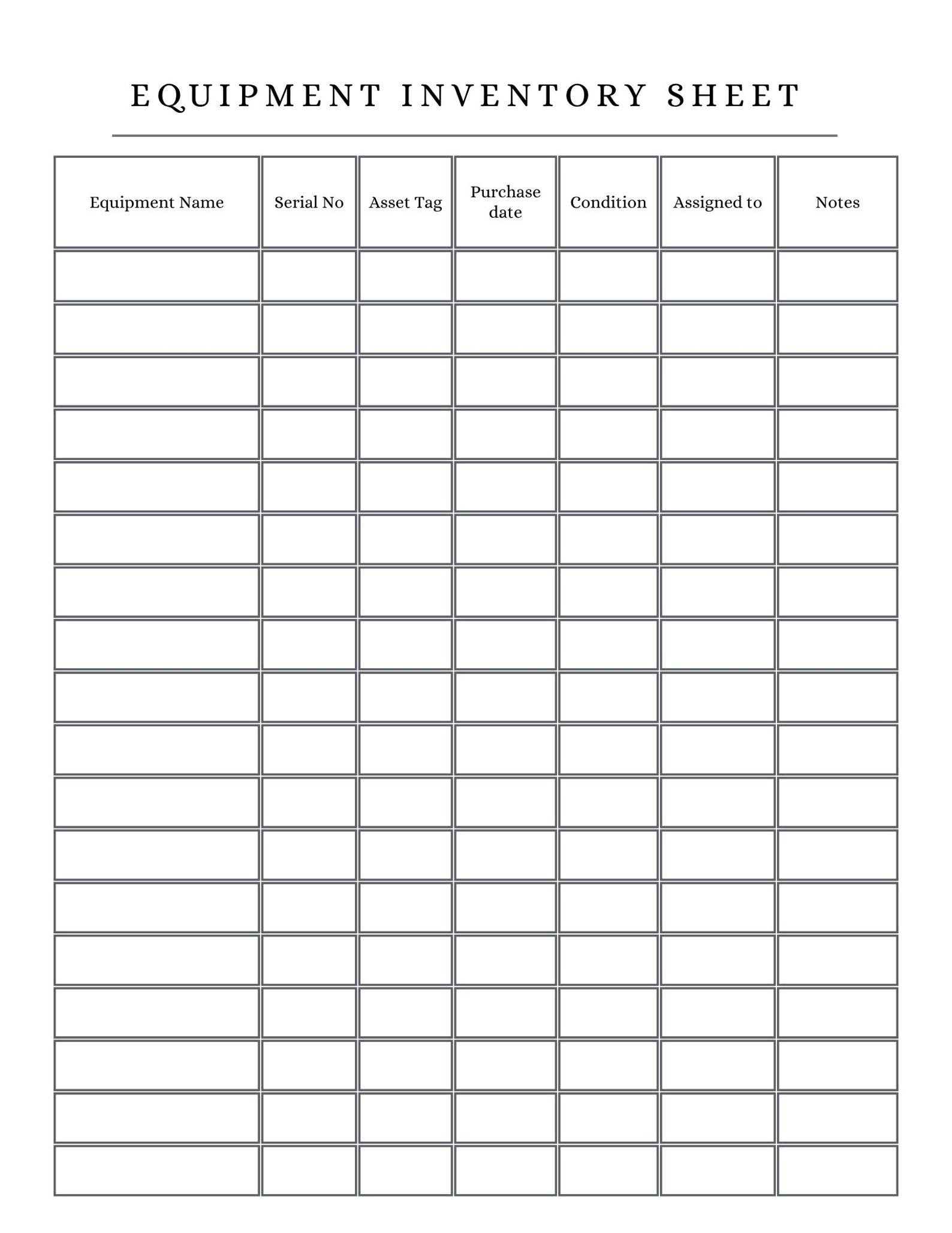 Printable Equipment Inventory Sheet | Editable Excel + PDF | Color & B ...