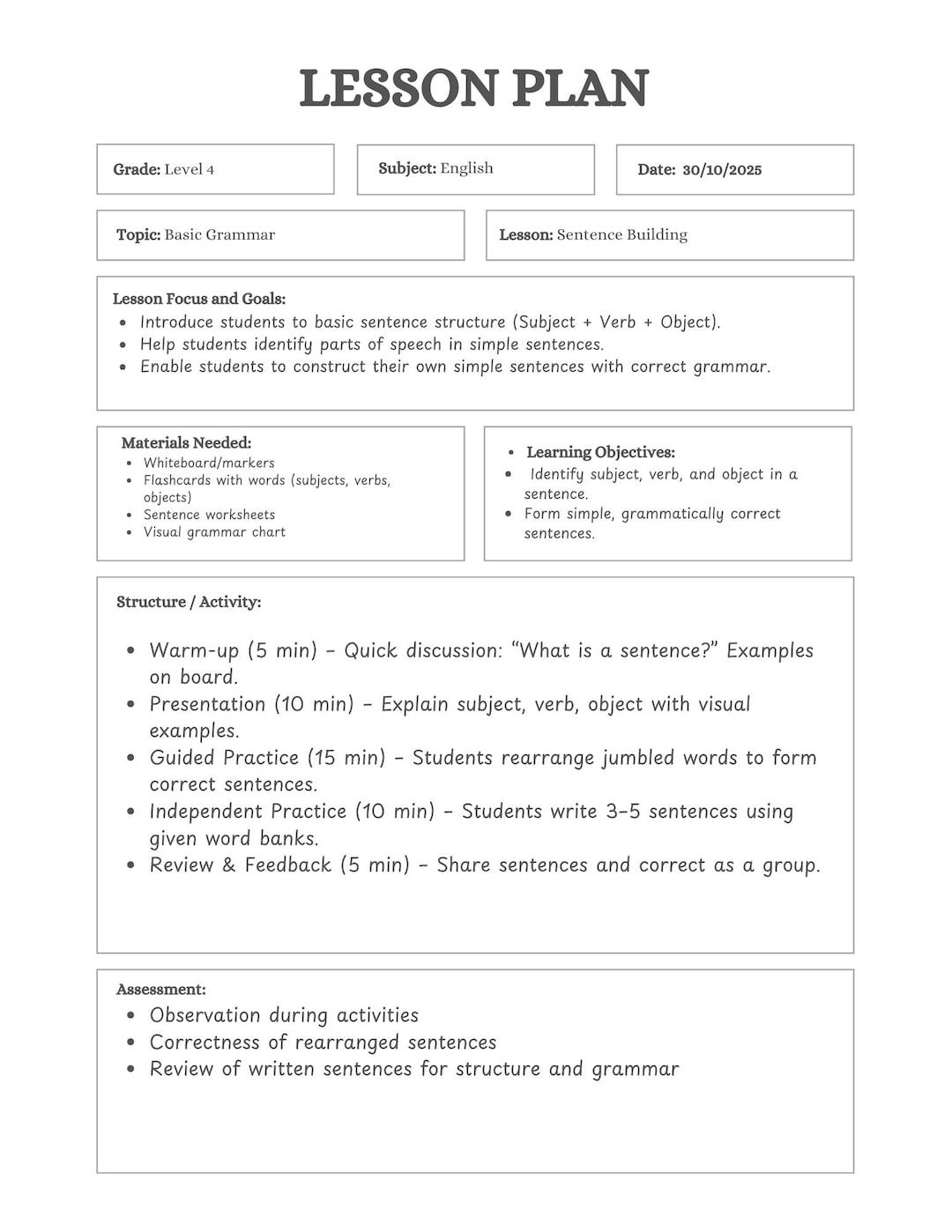 Printable Lesson Plan Template: Homeschool & Classroom Teaching ...