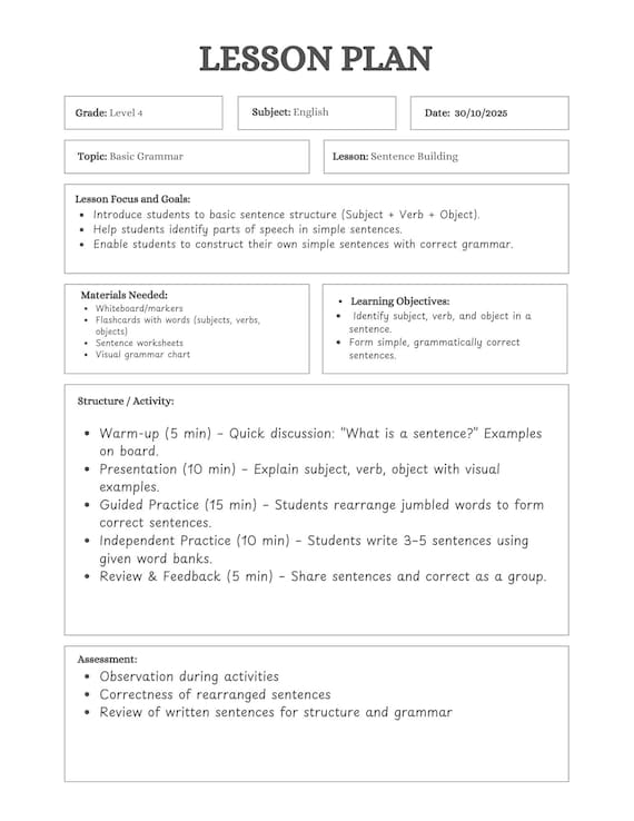 Printable Lesson Plan Template: Homeschool & Classroom Teaching Resource (PDF Download A4/US Letter Sizes)