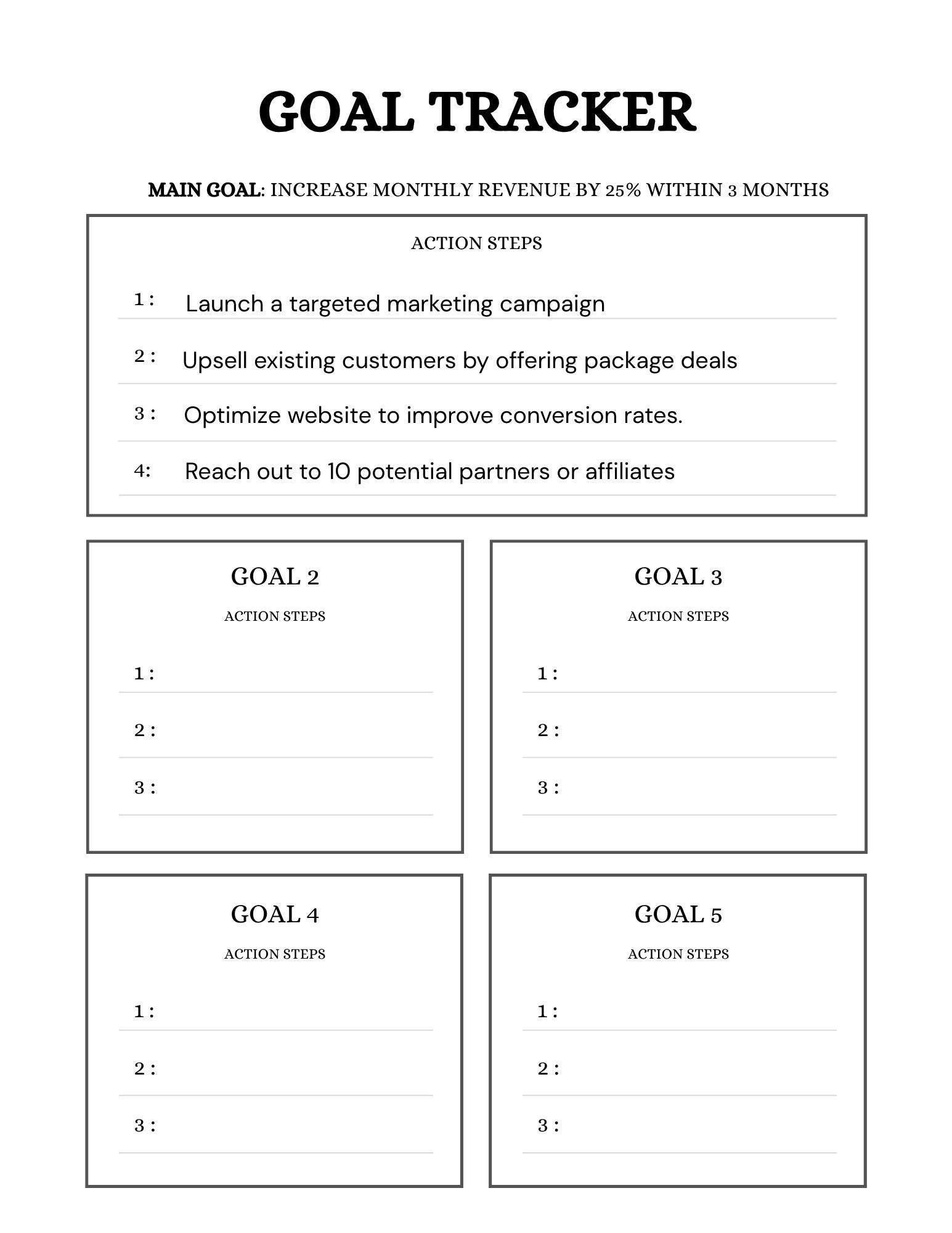 Printable Goal Tracker: Action Step Planner (colored & B/W PDF Download ...