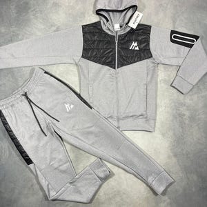 Grey & Black Quilted Tracksuit Set: Urban Streetwear Lounge Outfit