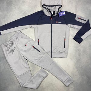 Unisex Grey & Navy Hooded Tracksuit – Men’s Full Zip Jogging Set