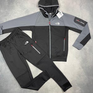 The Unisex Black & Grey Hooded Tracksuit – Men’s Full Zip Jogger Set