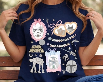 Retro Coquette Disney Star Wars PNG, Bow Aesthetic R2D2 ATAT Ewok Tee Disney Trip Design Disneyworld Star Wars Tee Kawaii Galaxy Tee Gift