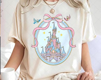 Magical Castle Coquette with Pink bow PNG, Magic Kingdom Sleeping Beauty Digital, Cartoon Pink Ribbon Png, Princess Png for Family Vacation