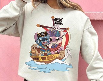 Disney Stitch and Angle Costume Pirates of the Caribbean Png, Disneyland Cruise Family Matching Png, Disney Pirates Night Trip Shirt
