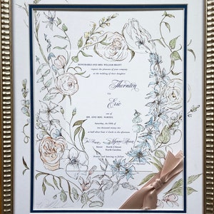 11x14 framed/Flowers+Invite/Custom Wedding Gift/Invitation Keepsake/Wedding Gift /Wedding Keepsake/Watercolor wedding gift/Couples gift