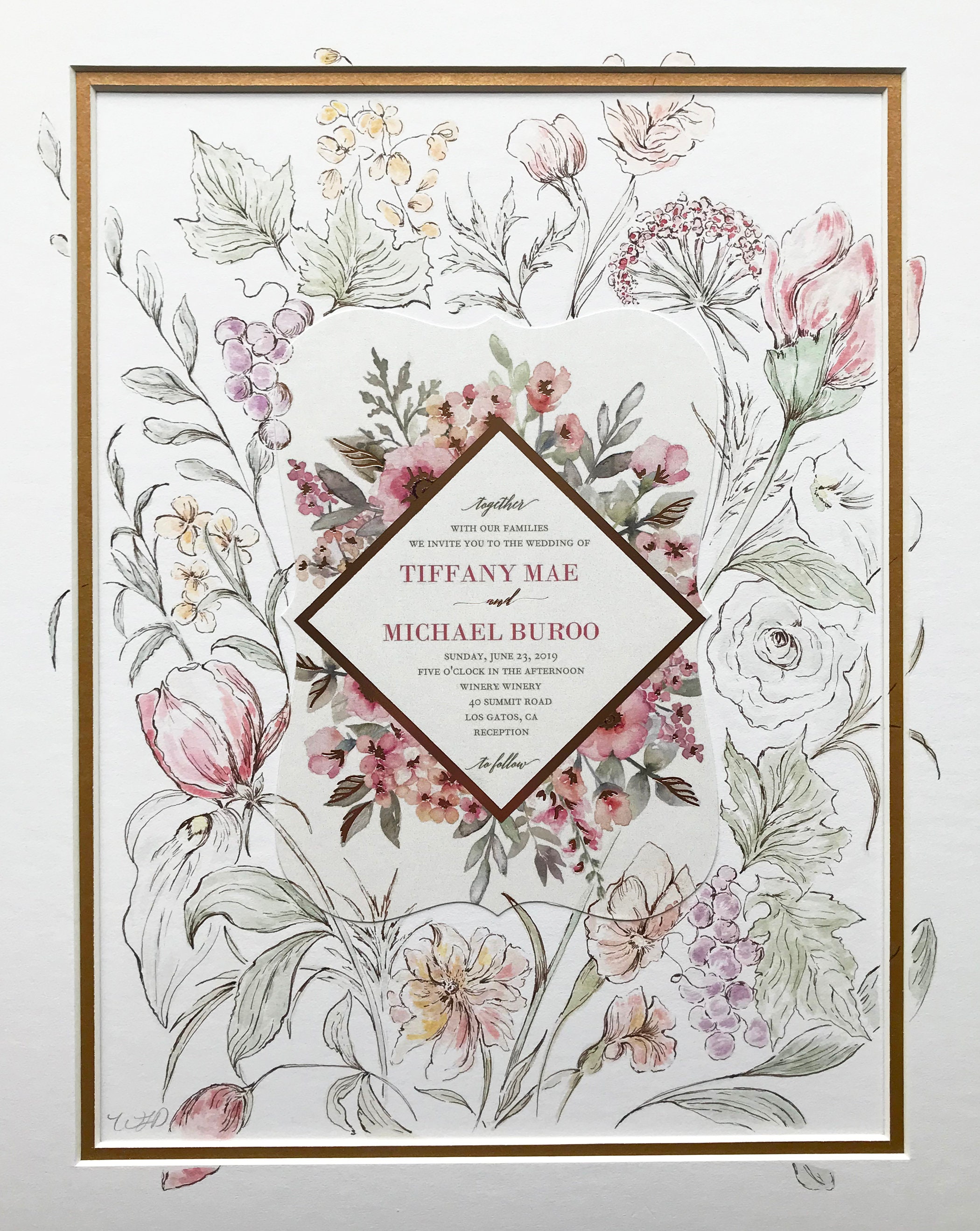 11x14 Unframed, Floral Watercolor Wedding Invitation Keepsake, Custom 11x14 Unframed, Floral Watercolor Wedding Invitation Keepsake, Custom