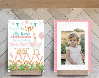 One Silly Goose First Birthday Invitation, Girls 1st Birthday, Editable Template, First Birthday Invite, Silly Goose Birthday Evite Download