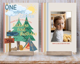 One Happy Camper Birthday Invitation Template, 1st Birthday Invite, Digital Happy Camper Evite, Camper First Birthday, Editable Download