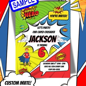 Kids Superhero Comic Birthday Invite | Comic Book Style | Printable Digital Invitation | Custom Party Invitation | I Personalized for You