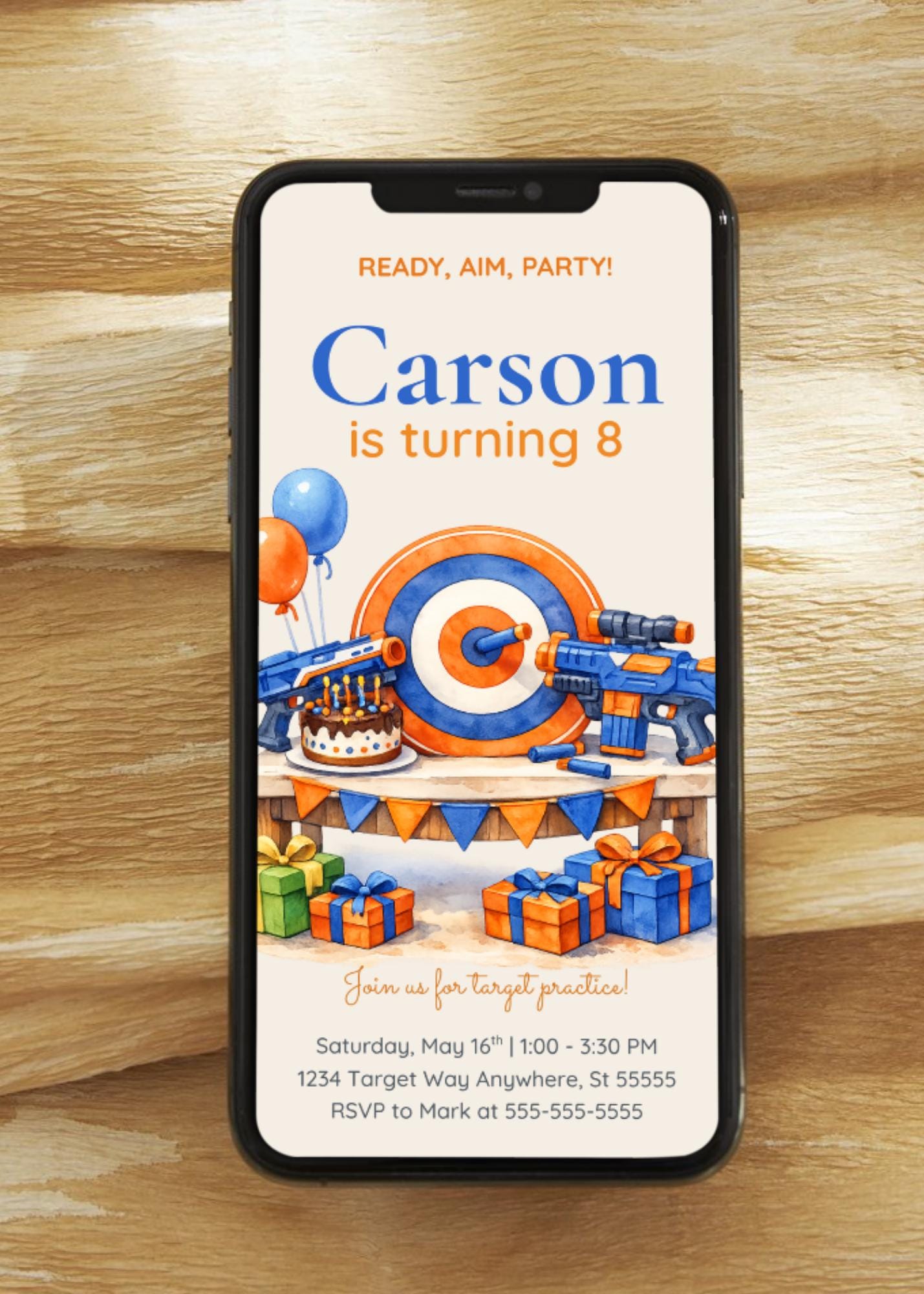 Nerf Birthday Invitation, Watercolor Target Party Invite (digital ...