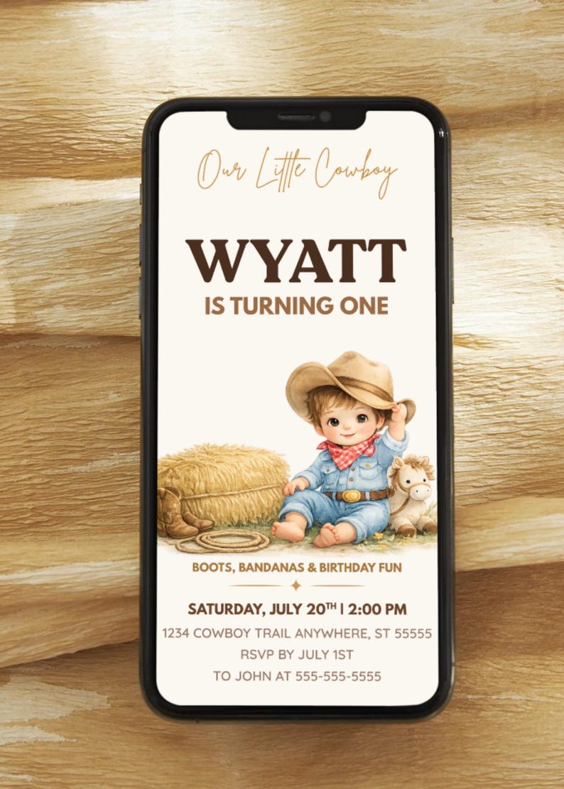 My First Rodeo Invitatioons Cowboy Birthday Invitation Boy Western Rodeo Party Theme Whimsical ...