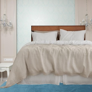 Linen Duvet Cover Set with 2 Pillowcases in Natural – Stone Washed Flax Bedding, King Queen Full Twin Cal King Sizes – Soft & Breathable