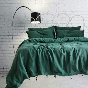 Linen Duvet Cover Set with 2 Pillowcases in Sage – Stone Washed Flax Bedding, King Queen Full Twin CalKing Sizes – Soft & Breathable