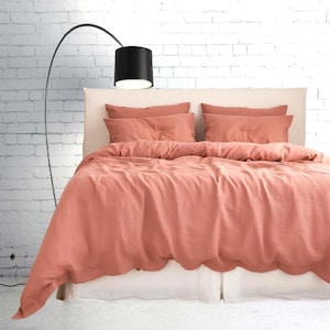 Linen Duvet Cover Set with 2 Pillowcases in Rosa – Stone Washed Flax Bedding, King Queen Full Twin Cal King Sizes – Soft & Breathable