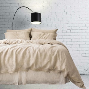 Linen Duvet Cover Set with 2 Pillowcases in Natural – Stone Washed Flax Bedding, King Queen Full Twin CalKing Sizes – Soft & Breathable