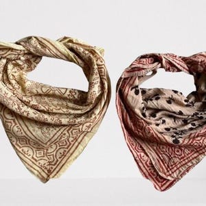 Handmade Block Print Bandana – Boho Cotton Headscarf, Artisan Neck Scarf Floral Block Print Bandana – Bohemian Head Wrap, Eco-Friendly Scarf