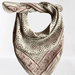 Handmade Block Print Bandana – Boho Cotton Headscarf, Artisan Neck Scarf Floral Block Print Bandana – Bohemian Head Wrap, Eco-Friendly Scarf