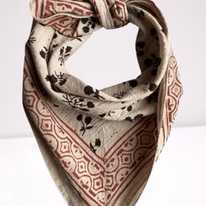Handmade Block Print Bandana – Boho Cotton Headscarf, Artisan Neck Scarf Floral Block Print Bandana – Bohemian Head Wrap, Eco-Friendly Scarf