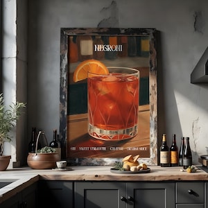 Negroni kunst aan de muur | Klassieke cocktailposter | Decoratie barwagen | Moderne keukenkunst | Mixologiecadeau | Italiaanse aperitivokunst | Digitaal