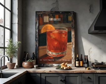 Koktajl Negroni – wydruk artystyczny | Plakat z włoskim aperitivo (cyfrowy)