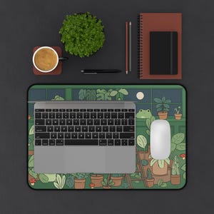 Anime Desk Mat, Cute Frog, Greenhouse Kawaii, Gaming Mouse Pad for Desk Setup and Office Decor