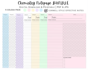 Organic Chemistry Note Pages BUNDLE: Cornell Style, Hexagon Sheet (Printable PDF + JPG)