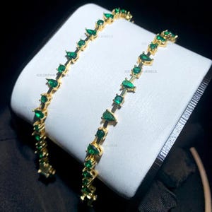 Emerald Green Moissanite Tennis Bracelet: Sterling Silver, Round & Pear Cut