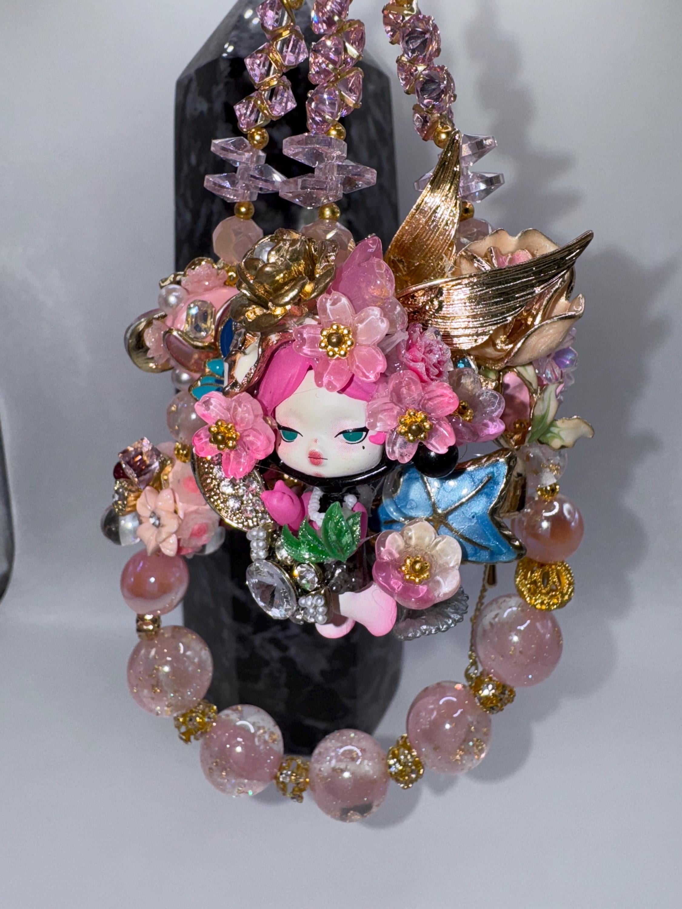 水晶デコ改造 SKULLPANDA 青色ドール キーホルダー スカルパンダ