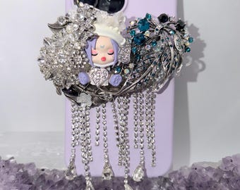 Clip per telefono a forma di teschio e panda scintillante: presa glamour per cellulare